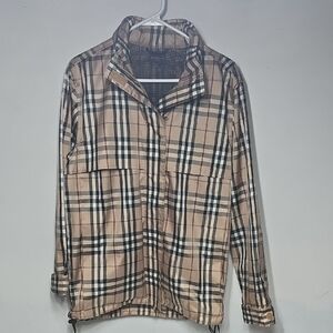 Burberry Golf Zip-up Nova Check Windbreaker Mesh Sports Jacket With Hidden Hood